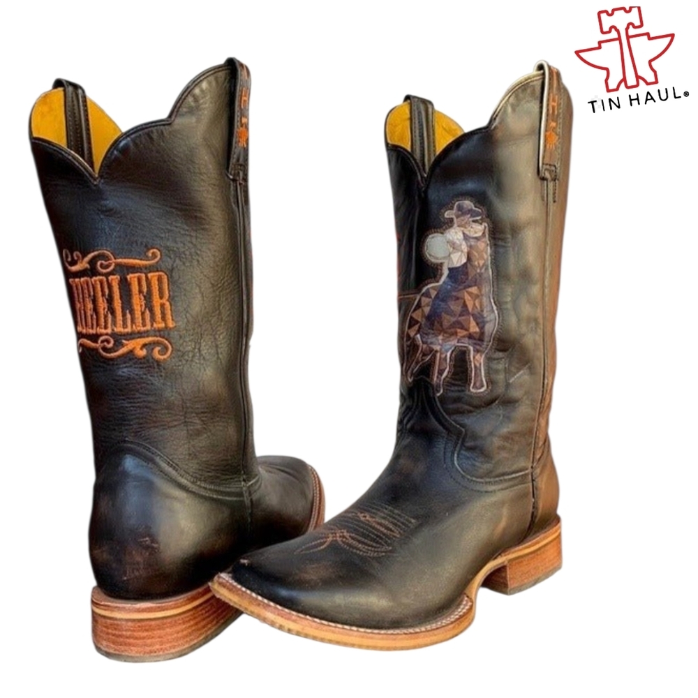 Tin Haul Open Roper Header Heeler Square Toe Cowboy Western Boots Men’s 9.5